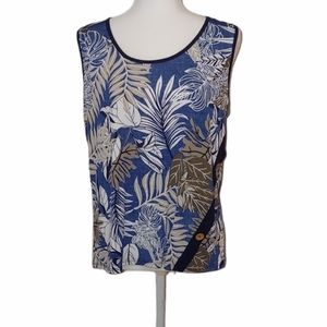 NWT Blue Top W/ Palmprint/Leaf Design
